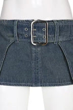 Belted Denim Mini Skirt