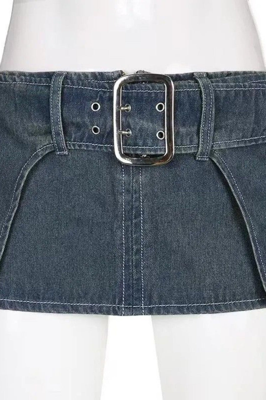 Belted Denim Mini Skirt