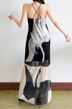 Swan Print Cross Strap Maxi Dress