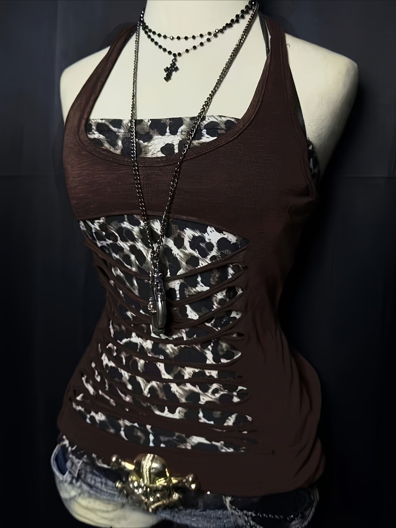 Leopard Splice Slim Halter Top