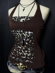 Leopard Splice Slim Halter Top