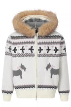 Dog Motif Fluffy Trim Knit Hoodies