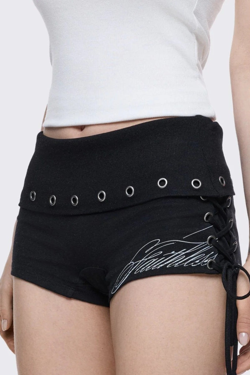 Gothic Lace-Up Letter Print Hot Pants