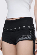 Gothic Lace-Up Letter Print Hot Pants