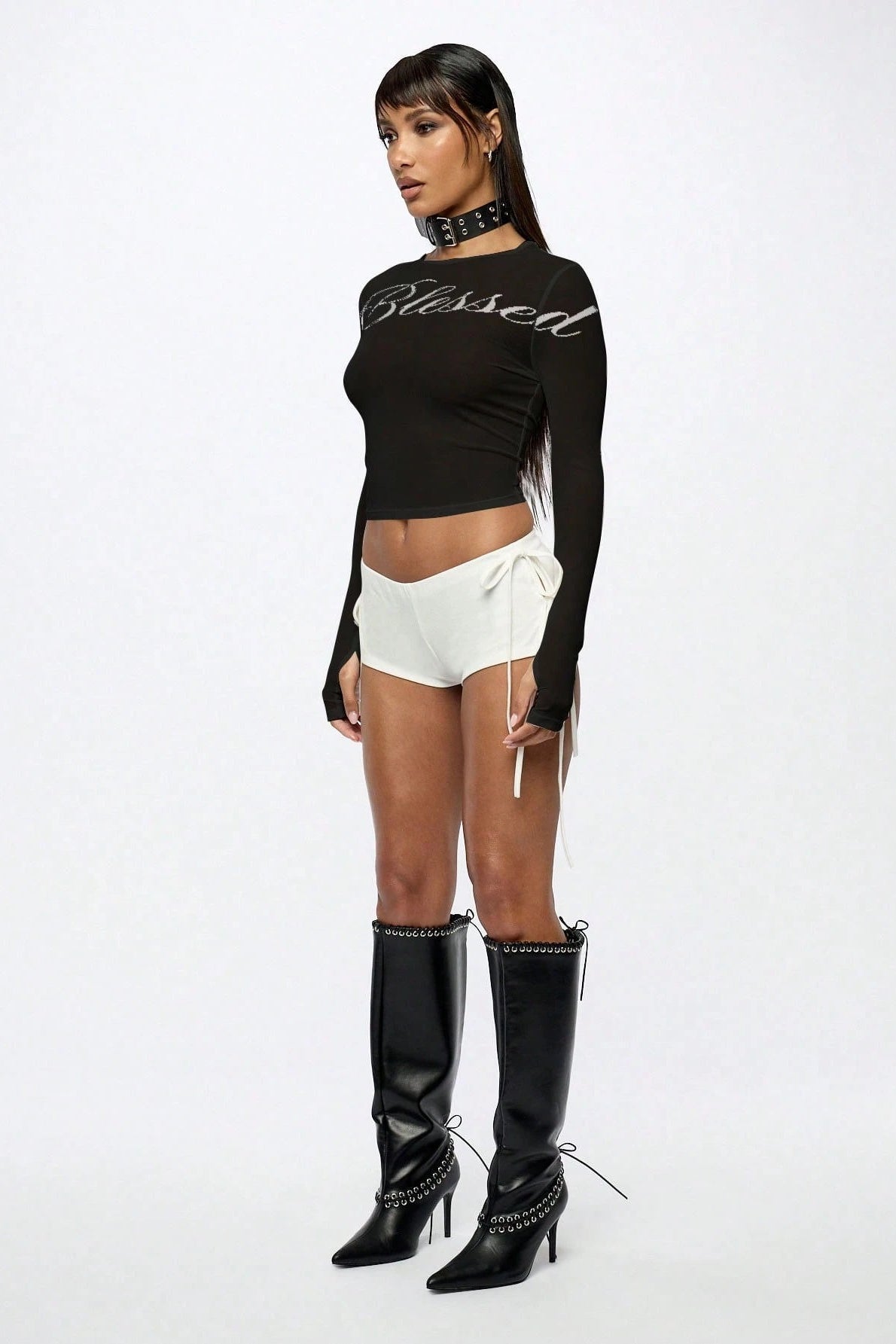 Script Letter Long Sleeve Crop Tops