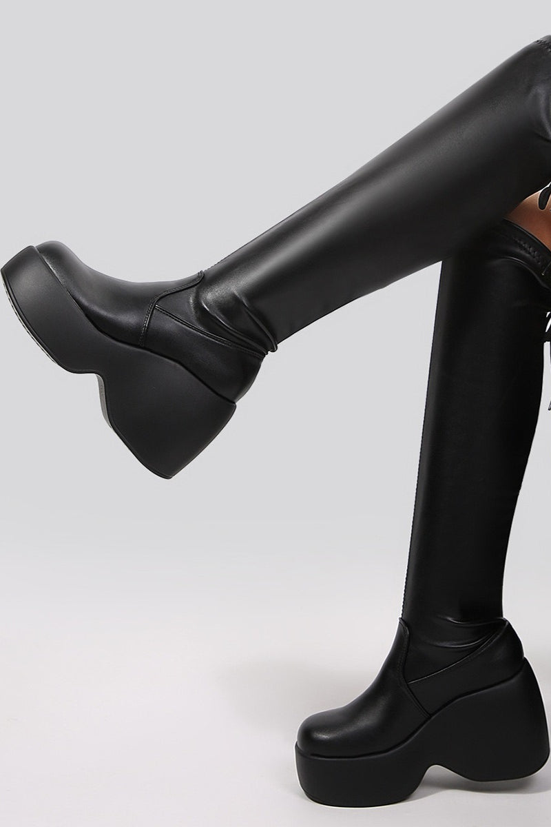 Smooth Tall Shaft Wedge Boots