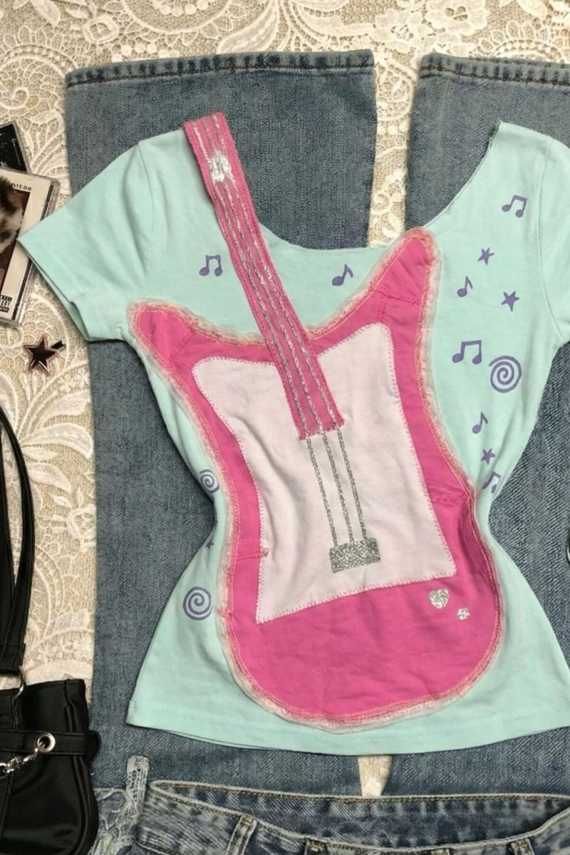 Sweet Retro Rock Guitar Printed T-shirt Main image
