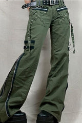 Punk Low-Rise Zip Split Flare Cargo Pants