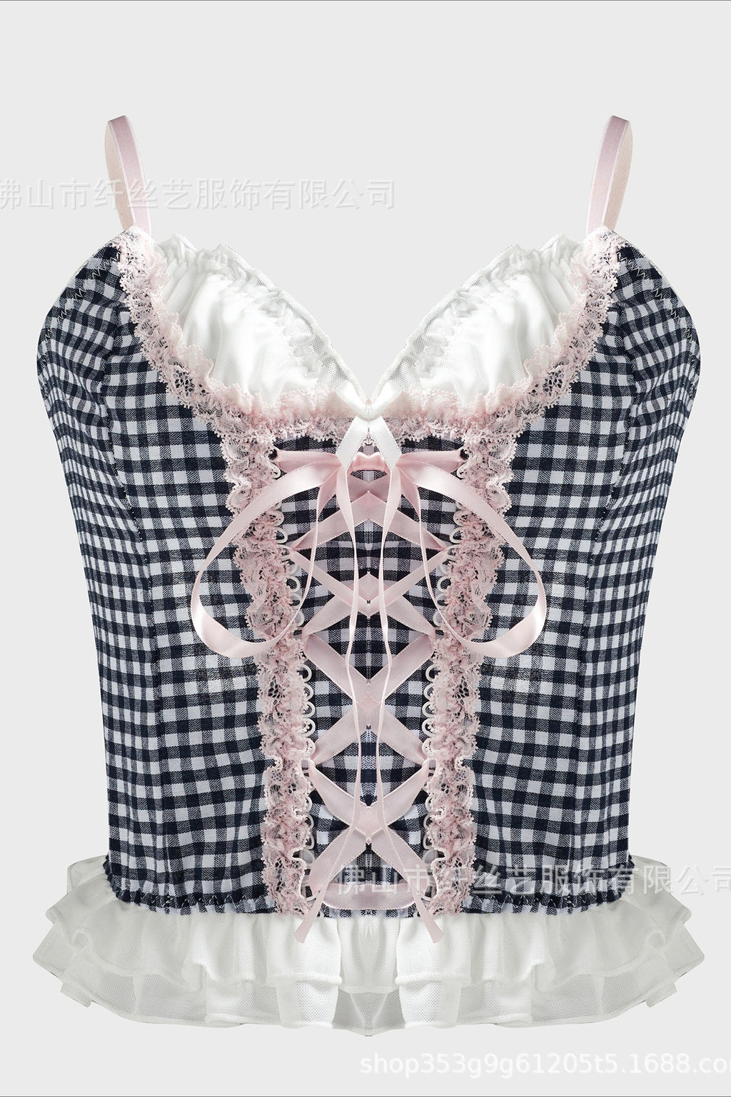 Gingham Lace Up Ruffle Tank Top