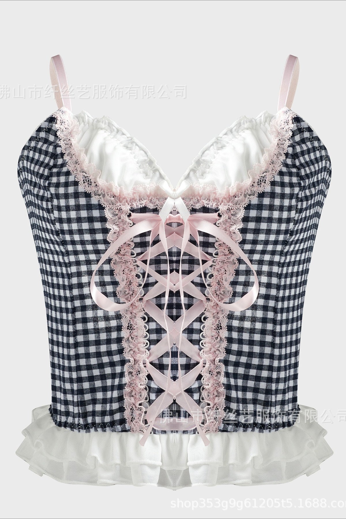 Gingham Lace Up Ruffle Tank Top