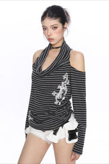 Spicy Cross Stripe Halterneck Knit Top