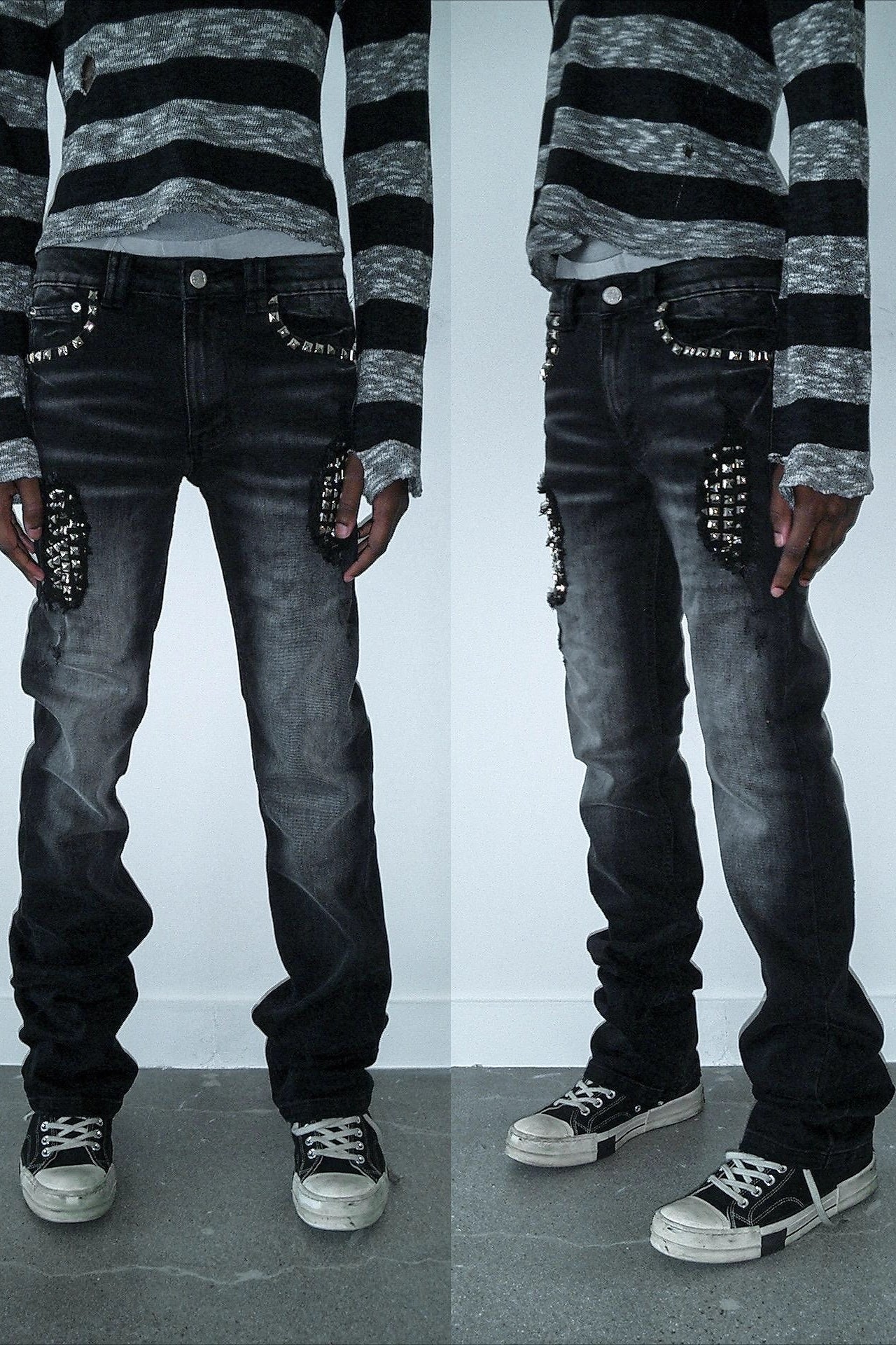 Rhinestone Washed High Street Unisex Denim Pants Main image