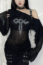 Cross Graphic Asymmetric Ruffle Sweatshirt