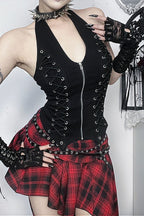 Punk Grommet Lace-up Halter Top