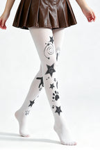 Cat Print White Plus Size Tights
