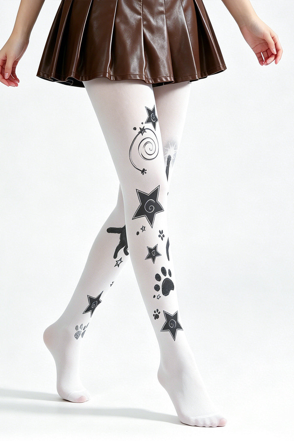 Cat Print White Plus Size Tights
