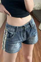 Angel Wing Embroidered Denim Hot Pants