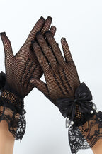 Bow Detail Lace Cuff Gloves