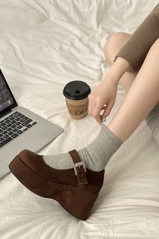 Round Toe Buckle Platform Shoes