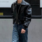 Black Shoulder Pad Biker Jacket