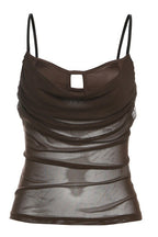 Draped Mesh Keyhole Strappy Tank Top