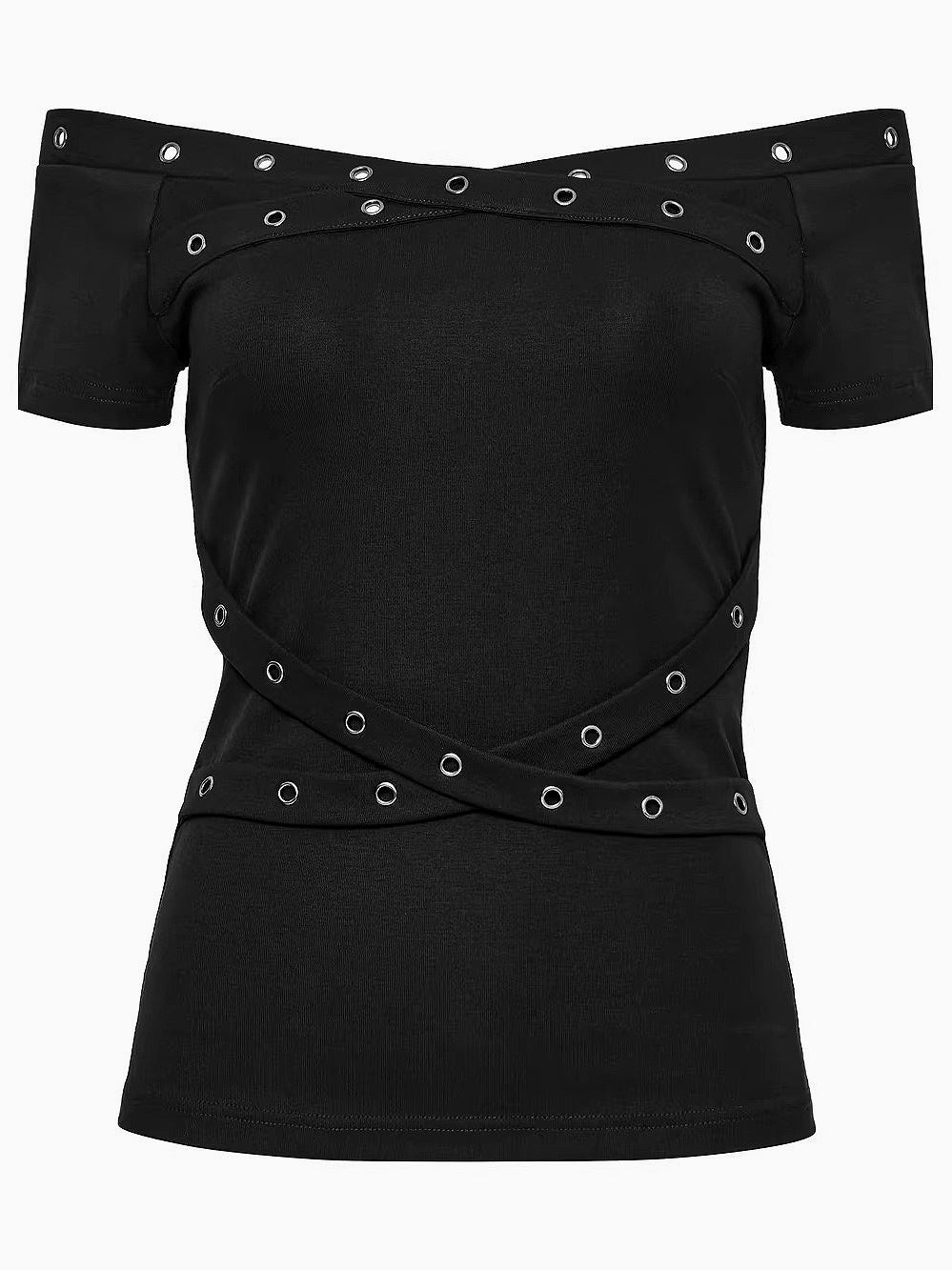 Gothic Off Shoulder Cross Eyelet T-shirt Main image