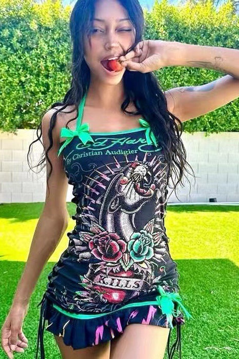 Oil Painting Skull Positioned Bandeau Cami Mini Dress Main image