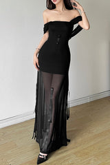 Gothic Hooded Tube Fitted Solid Maxi Dress