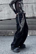 Embroidered Contrast-Stitch Wide-Leg Jeans