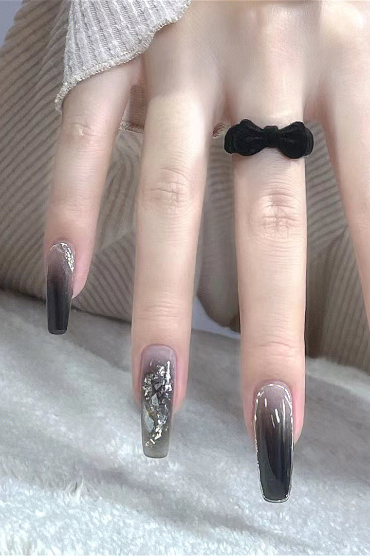 Black Gradient Glitter Press On Nails