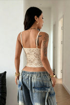 Floral Lace Cropped V Neck Tank Top