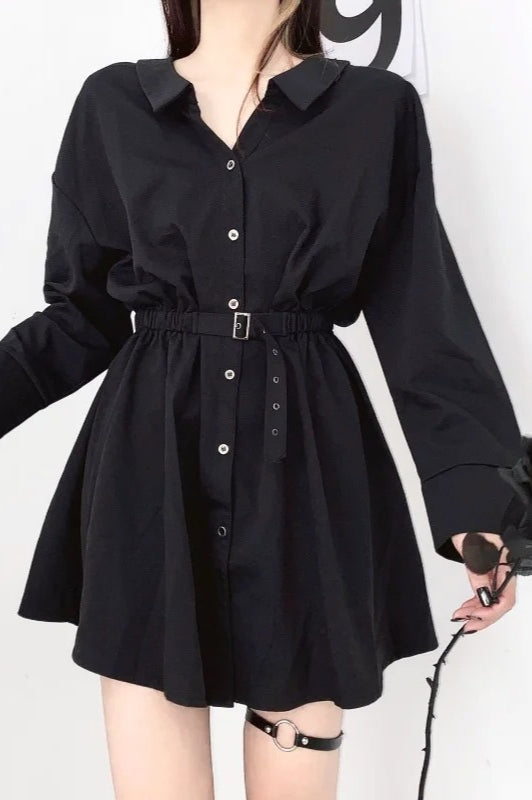 Black Waist-hugging Long-sleeved Mini Dress Main image