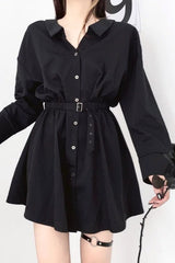Black Waist-hugging Long-sleeved Mini Dress