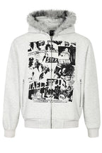 Graphic Panel Fluffy Trim Hoodies