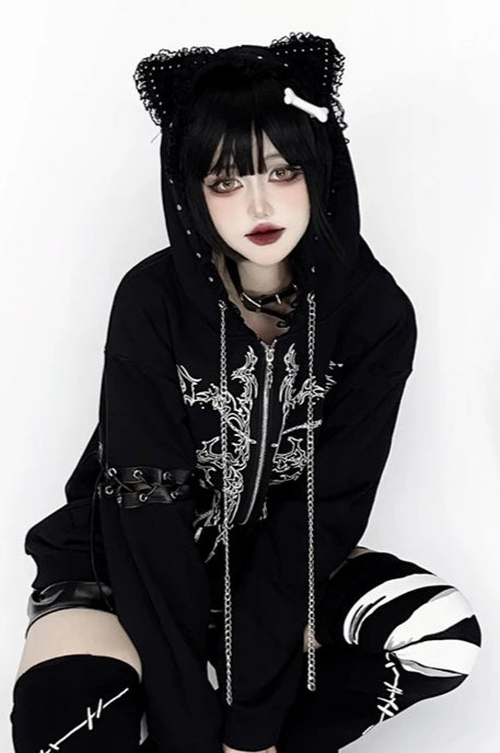 Harajuku Cross Lace-up Splicing Hoodie Secondary image