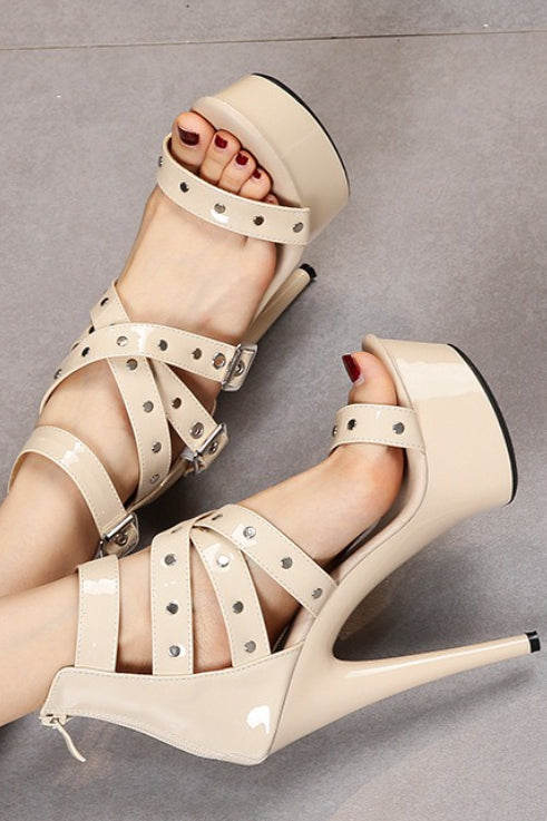 Studded Strappy Platform Stiletto Sandals