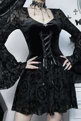 Dark Velvet Gothic Flare Sleeve Bandage Vintage Mini Dress