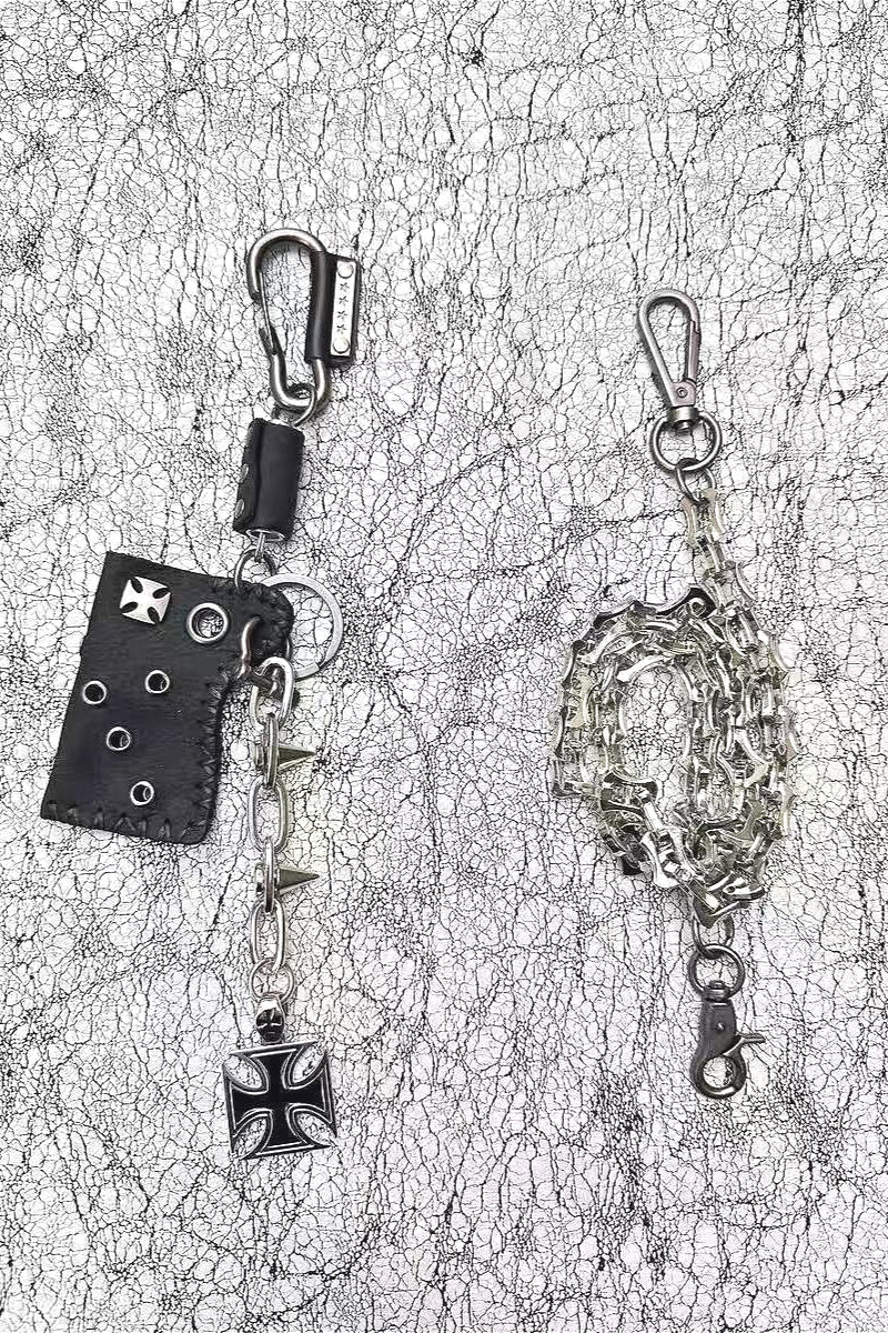 Punk Leather Tag Rivet Waist Chain