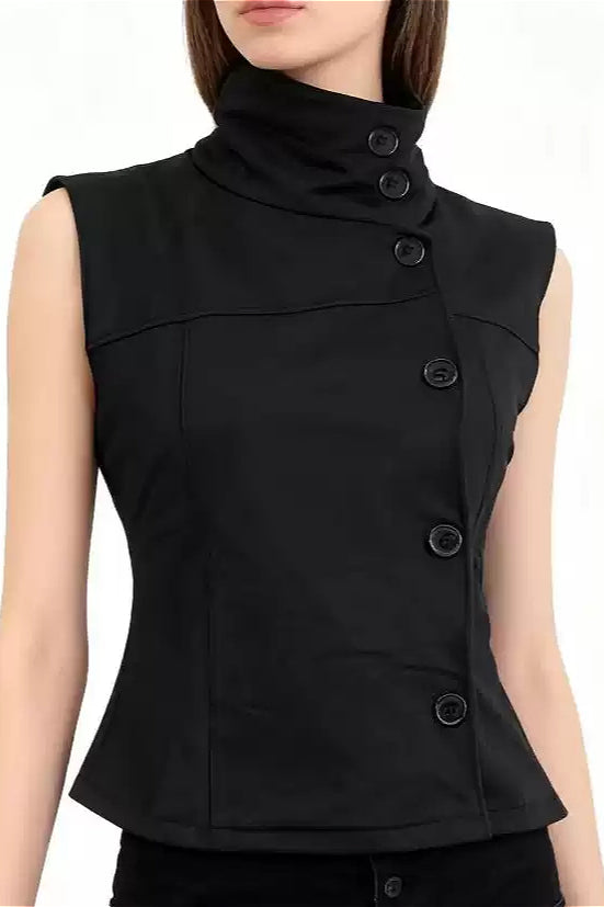 Retro Slim Stand Collar Tank Top