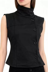Retro Slim Stand Collar Tank Top