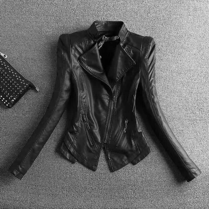 Versatile Stand Collar Slim Moto Short Jacket Main image
