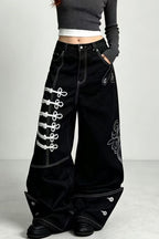 Safety Pin Motif Denim Pants
