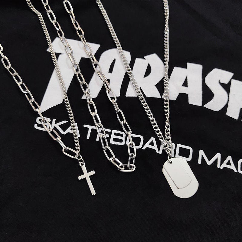 Minimalist Hip-Hop Punk Trendy Cross Sweater Chain Necklace Set Halloween