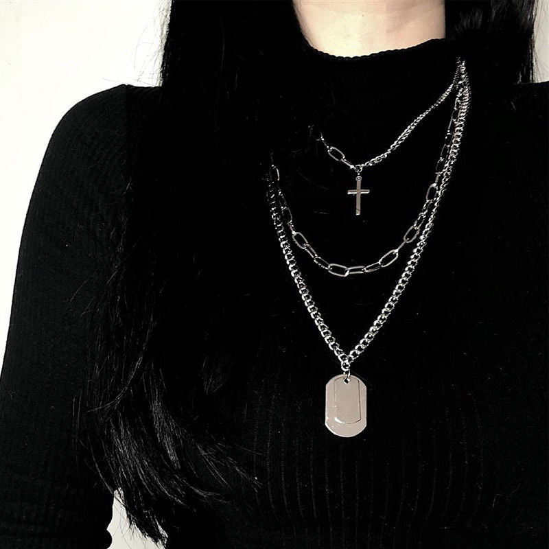 Minimalist Hip-Hop Punk Trendy Cross Sweater Chain Necklace Set Halloween Main image