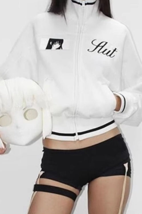 Graphic Cropped Zip Jackets