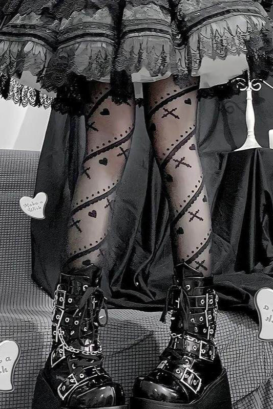 Lolita Heart Stripe Print Tights