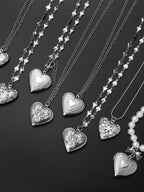 Silver Vintage Carved Heart Gothic Necklace