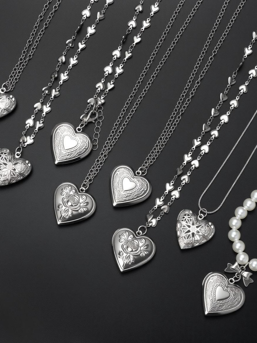 Vintage Silver Carved Heart Gothic Necklace