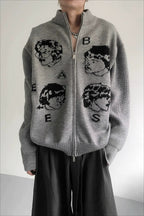 Portrait Graphic Double Zip Cardigans
