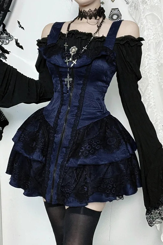 Gothic Vintage Zipper Placket Tube Mini Dress Main image